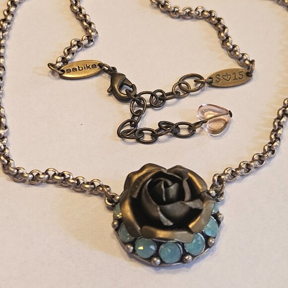 Sabika Genuine Rose Necklace Pacific Opal Swarovski Crystal - Picture 4 of 8